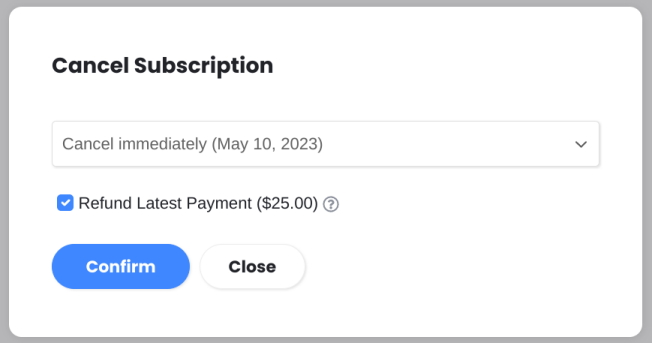 Subscription Cancel Dialog With Refund