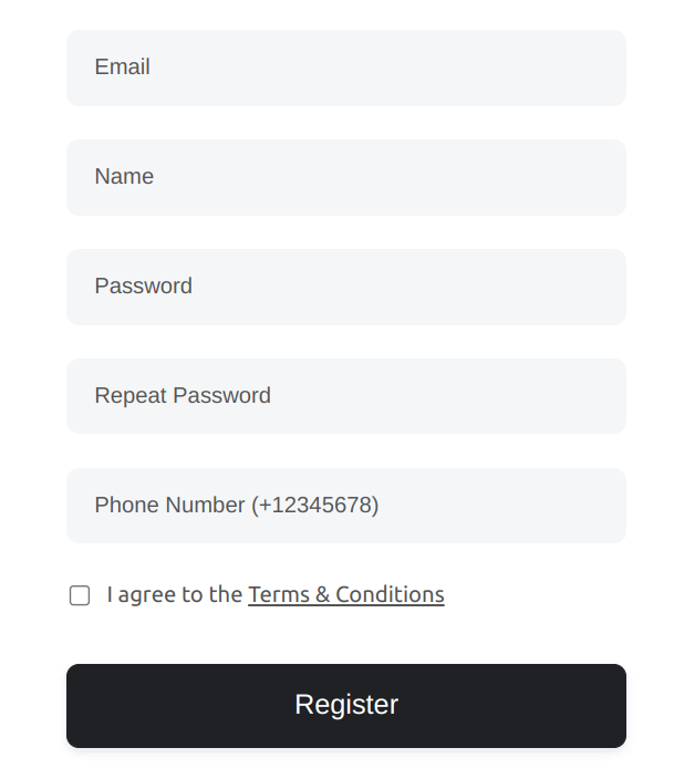 Account creation form