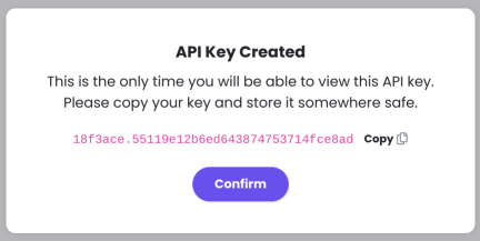 API Key created dialog