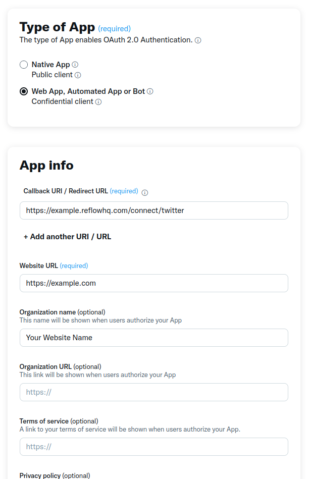 Twitter Authentication Settings