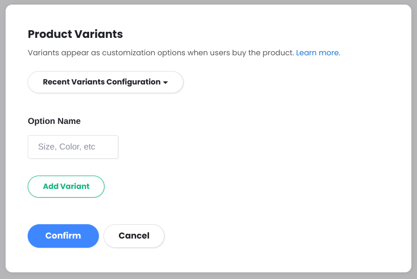 Variants Dialog